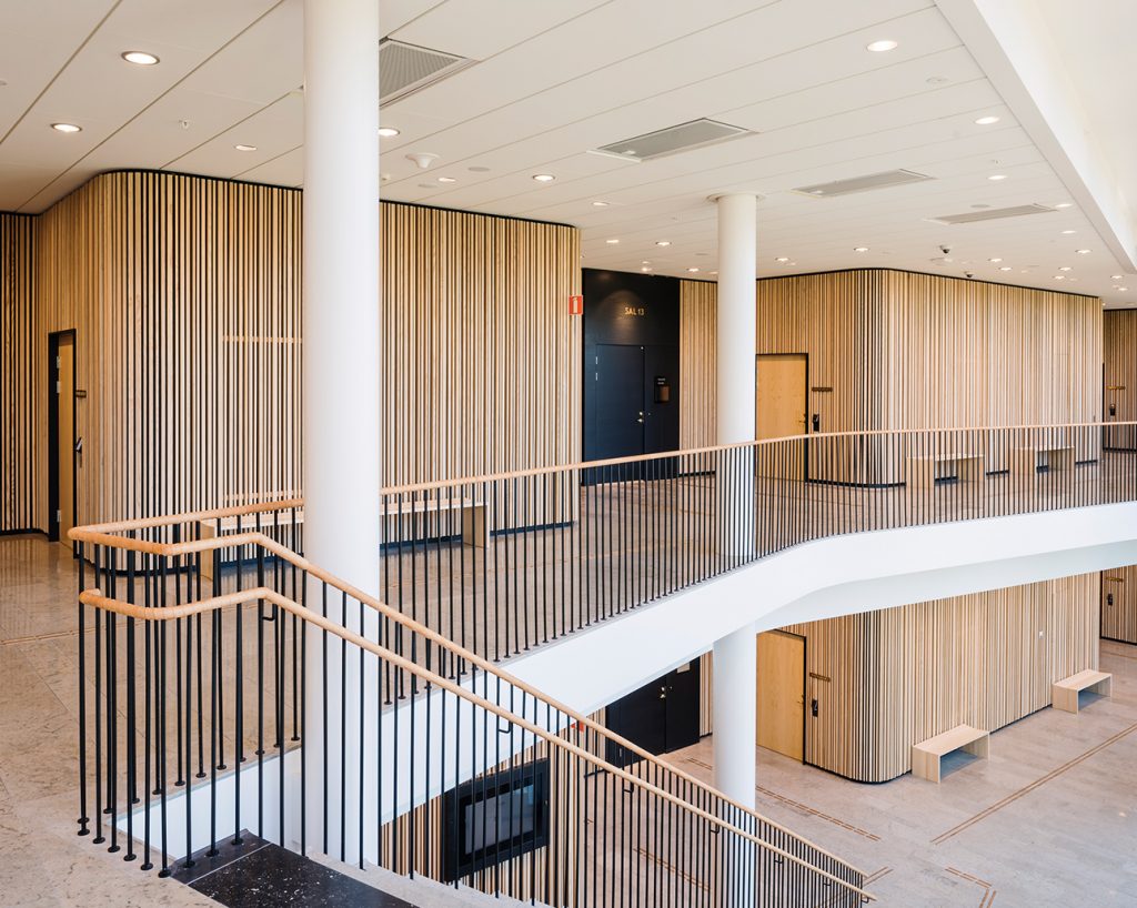 Court house interior design timber slats in ash