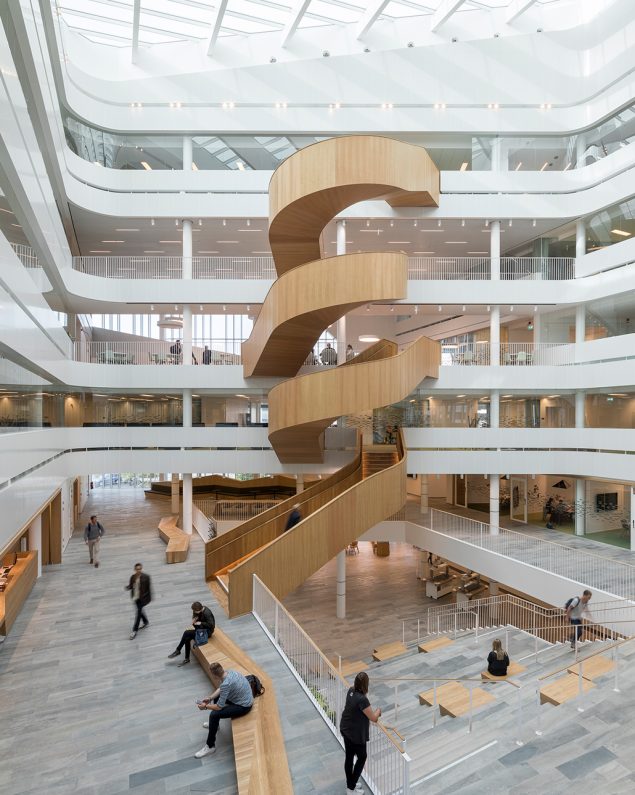 White Painted Grooved Acoustic Panels in Atrium | Gustafs Scandinavia