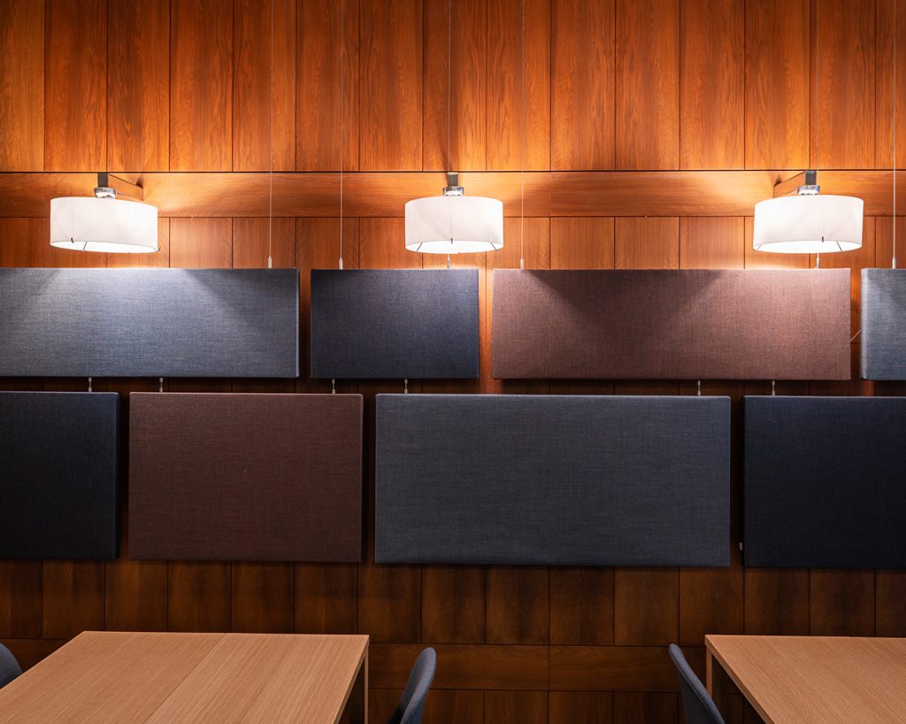 Lunch room with teak wall panels