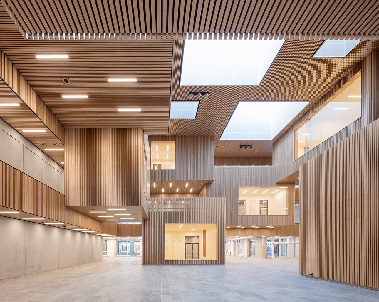Stunning Timber Slat Design in University Atrium | Gustafs Scandinavia