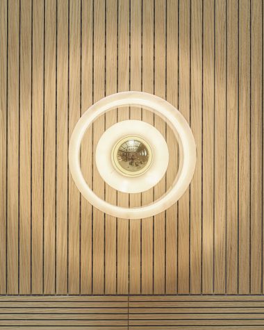 Wall mounted grooved acoustic wood panel with lighting