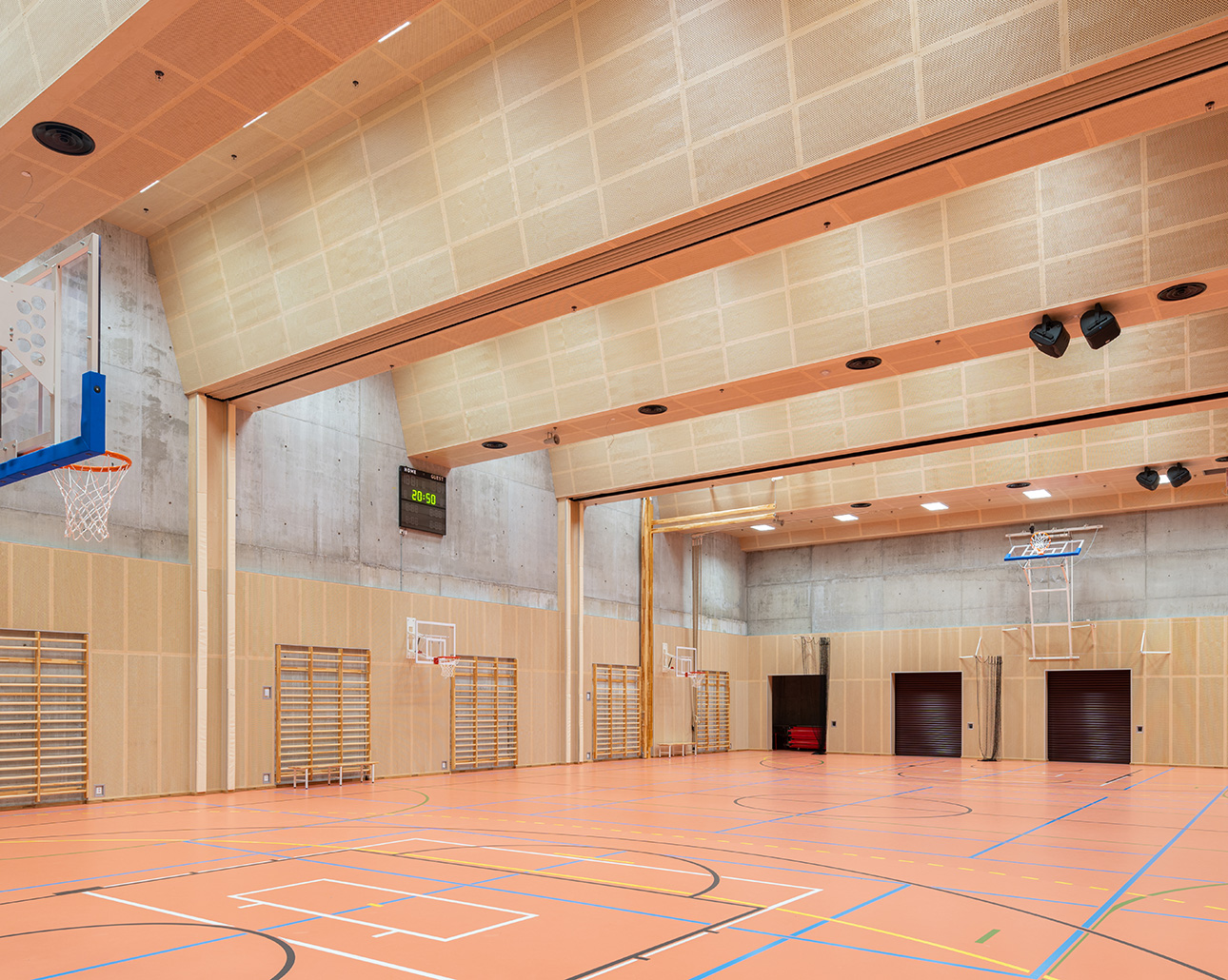 Acoustic panels clad sports hall Gustafs Scandinavia