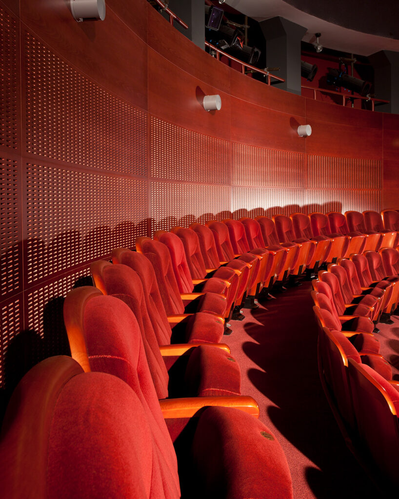 Red panels and seats in theatre