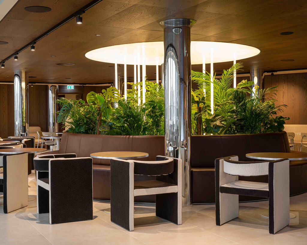 Circular lamp and wooden panels