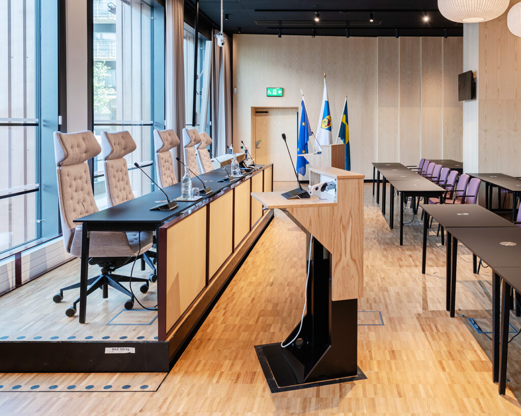 Hearing room podium with panels on walls