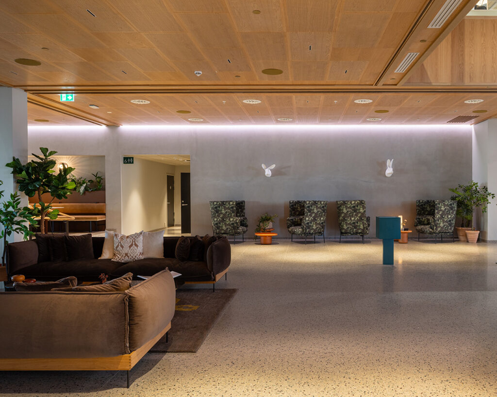 Perforated panels in lounge