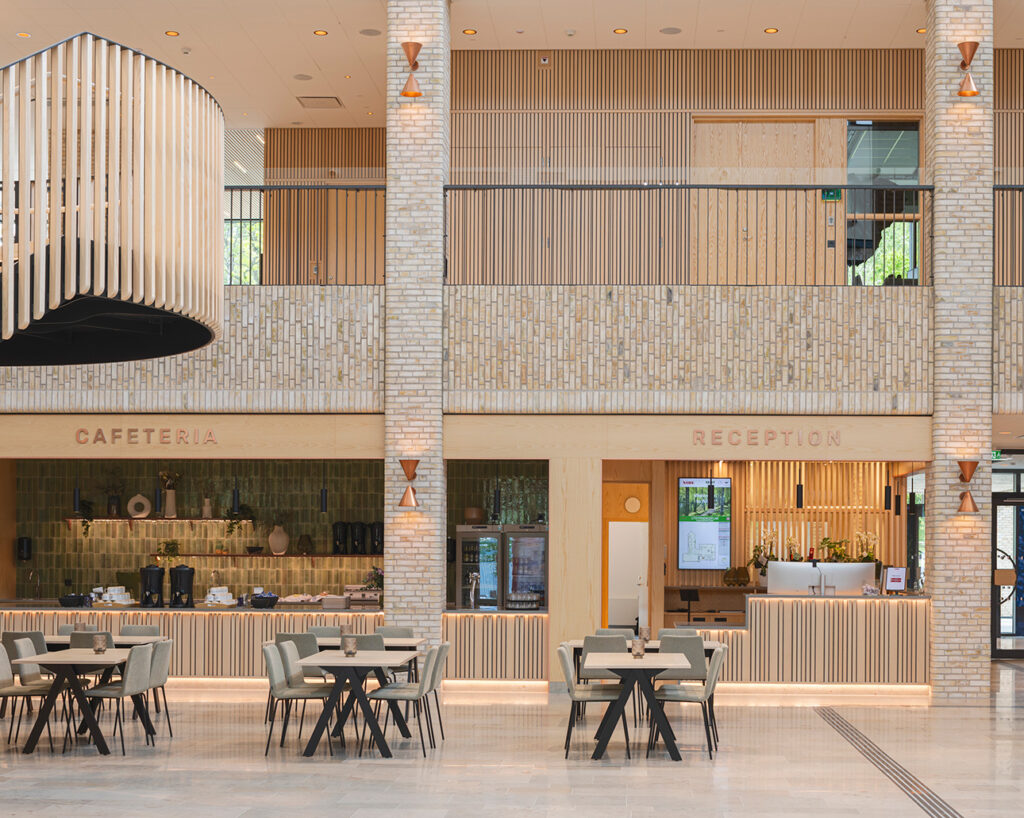 Reception and cafeteria with ash ribs