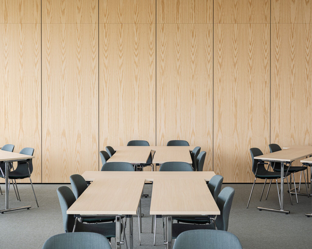 Wooden panels on conference room wall