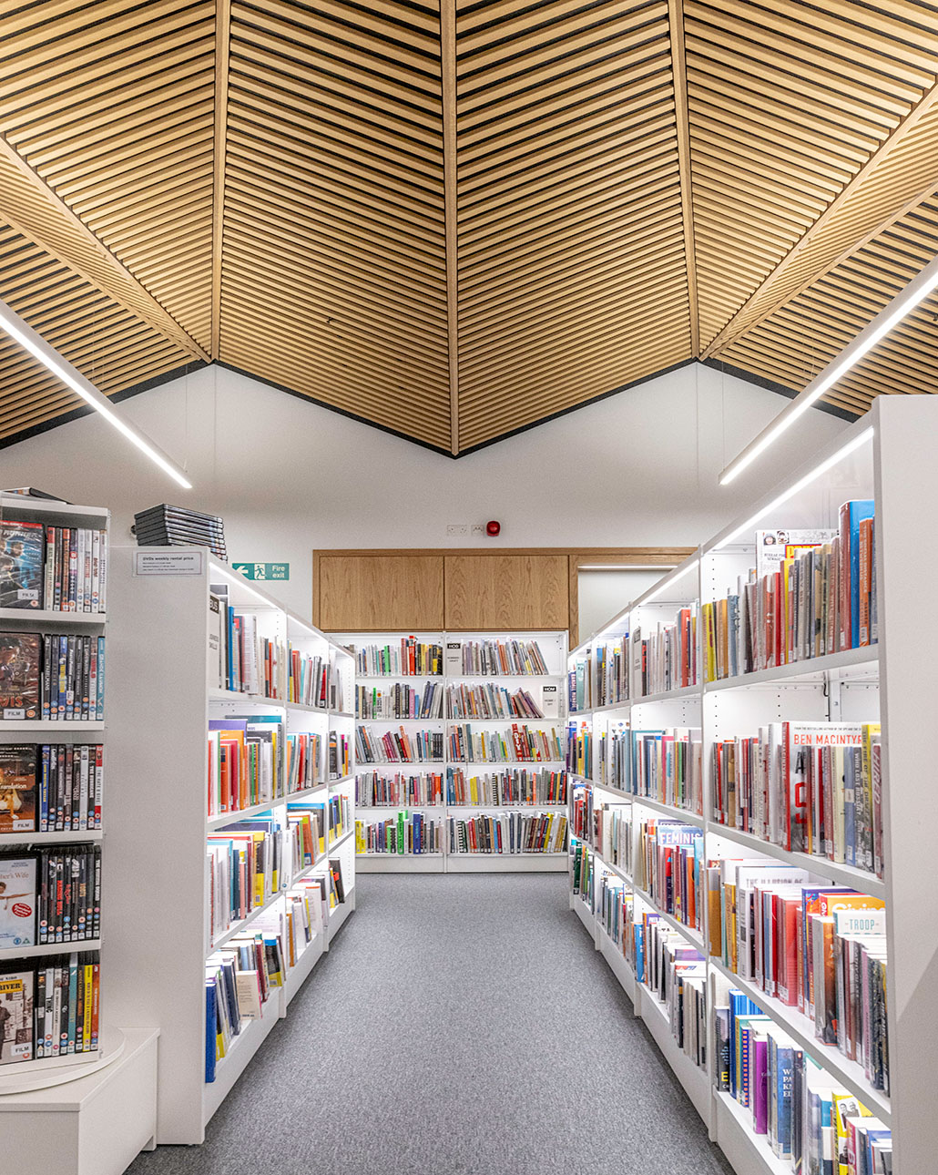 Library with Gustafs linear ribs ceiling