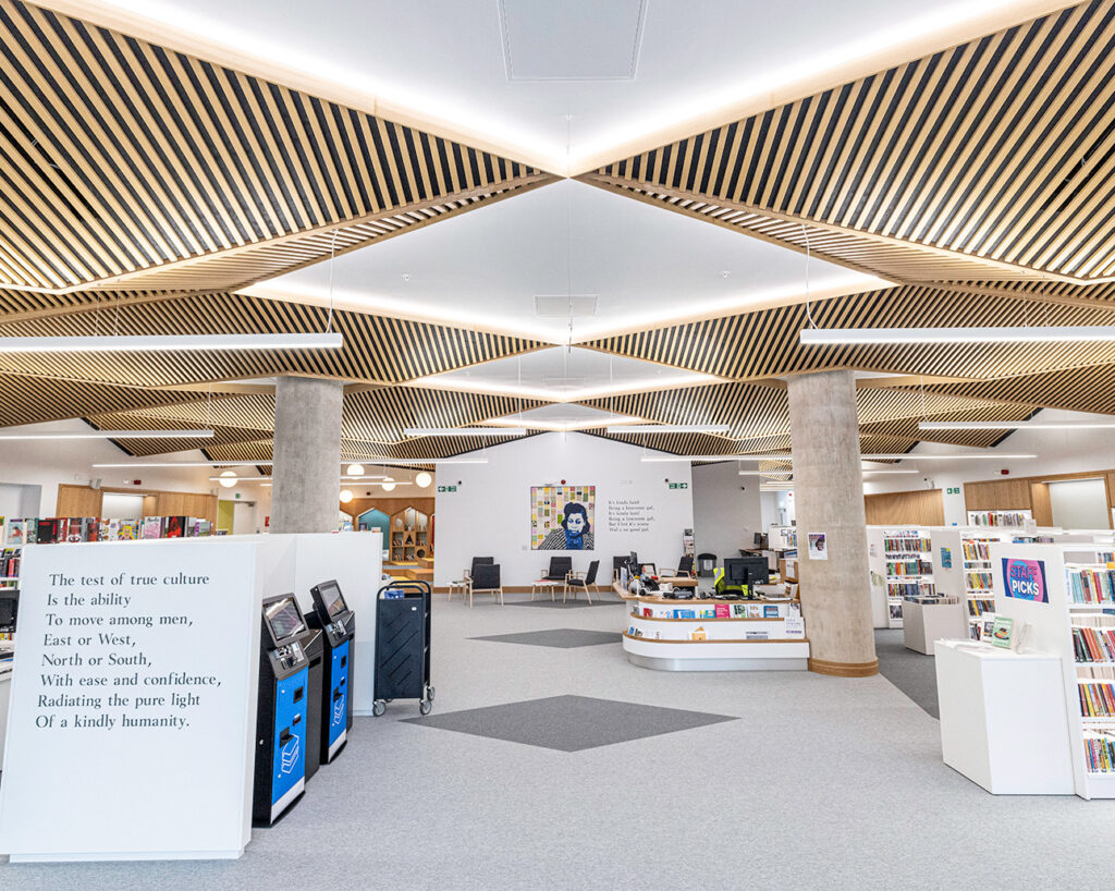 Linear ribs in library ceiling