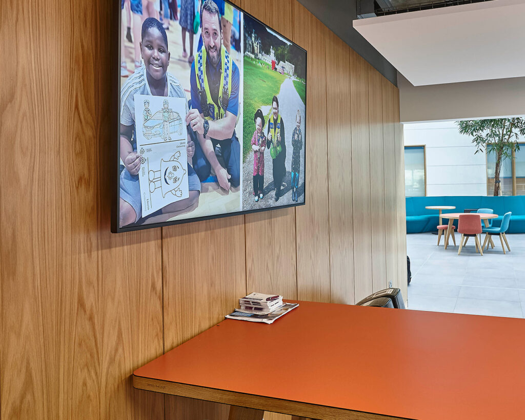 Oak panels and tv screen
