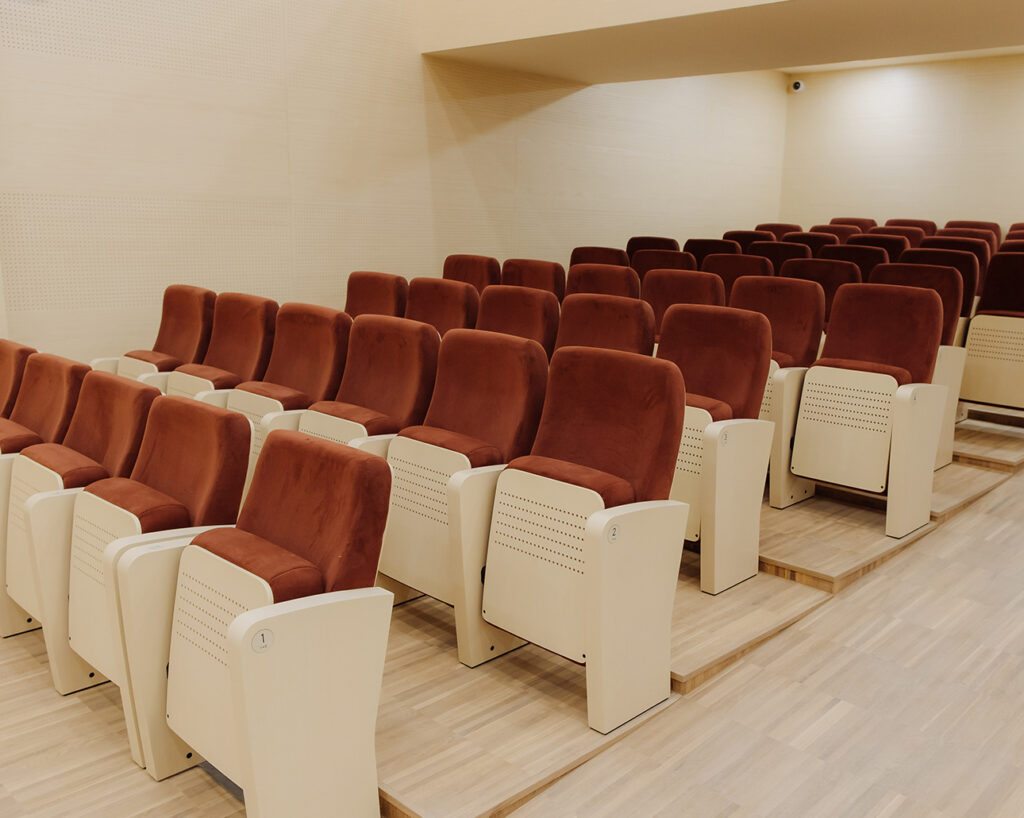 Birch panels behind seats