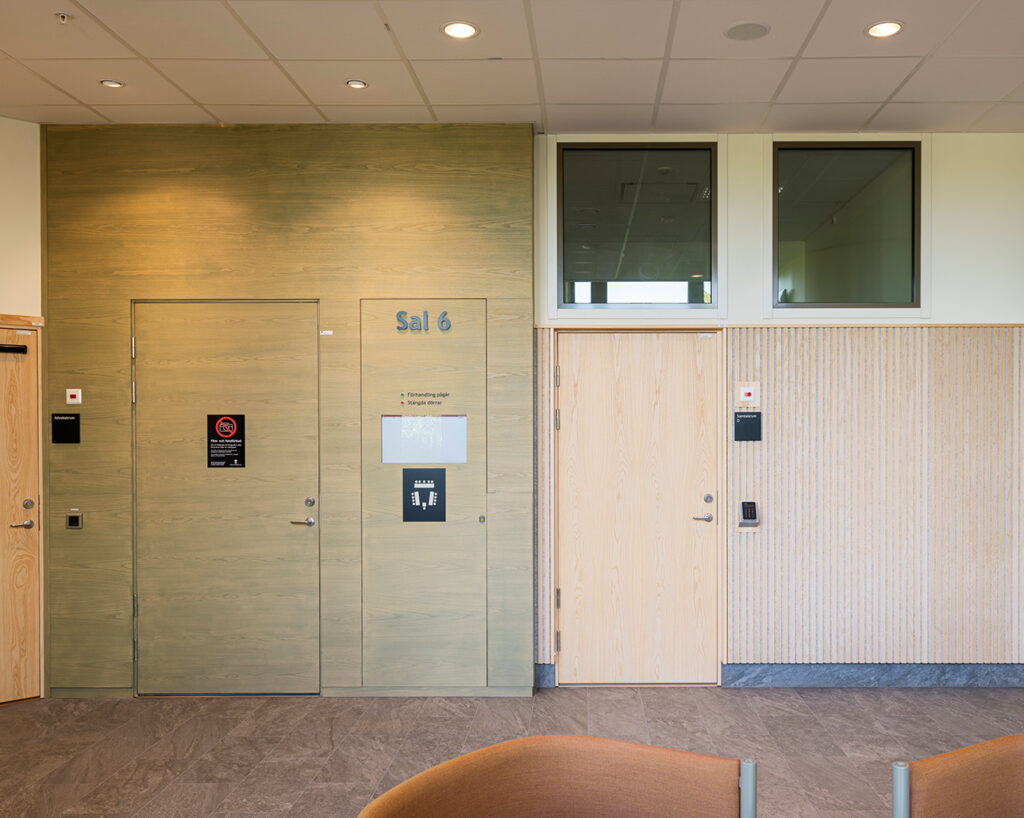 Door frame and door of green stained panels