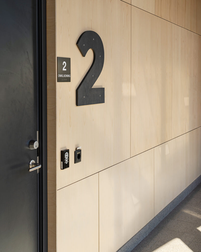 Birch panels outside changing room