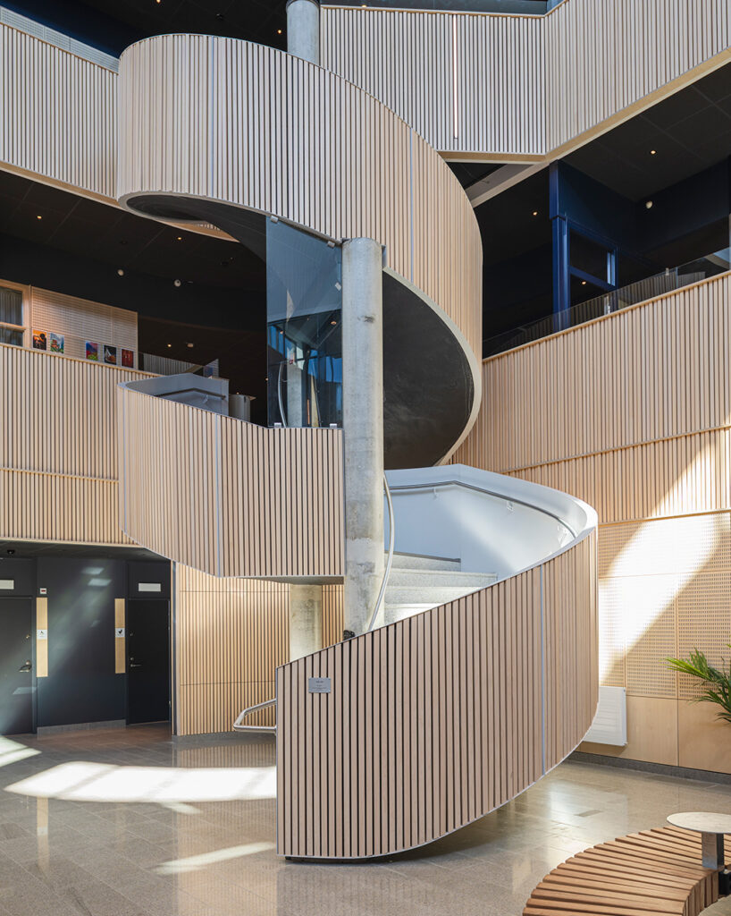 Spiral staircase clad in Birch ribs