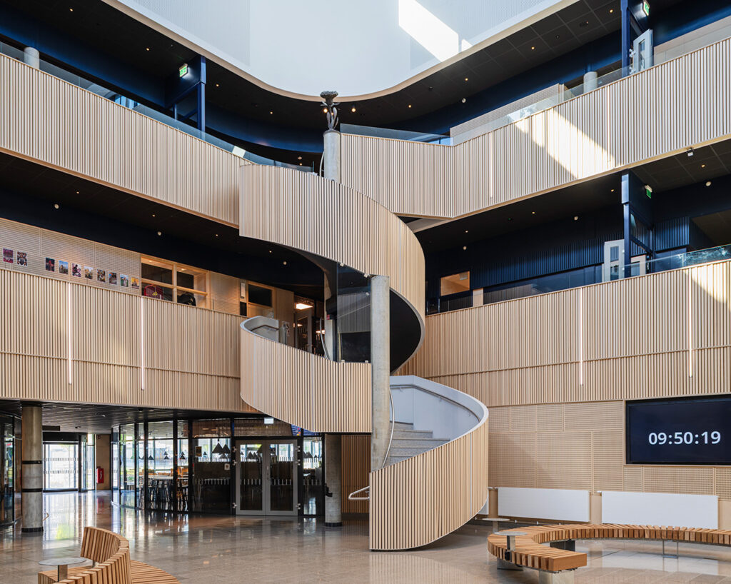 Spiral staircase in school atrium