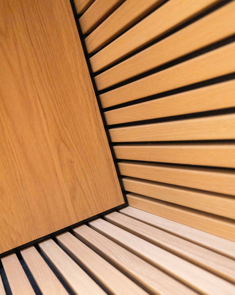 Closeup of oak ribs and panel