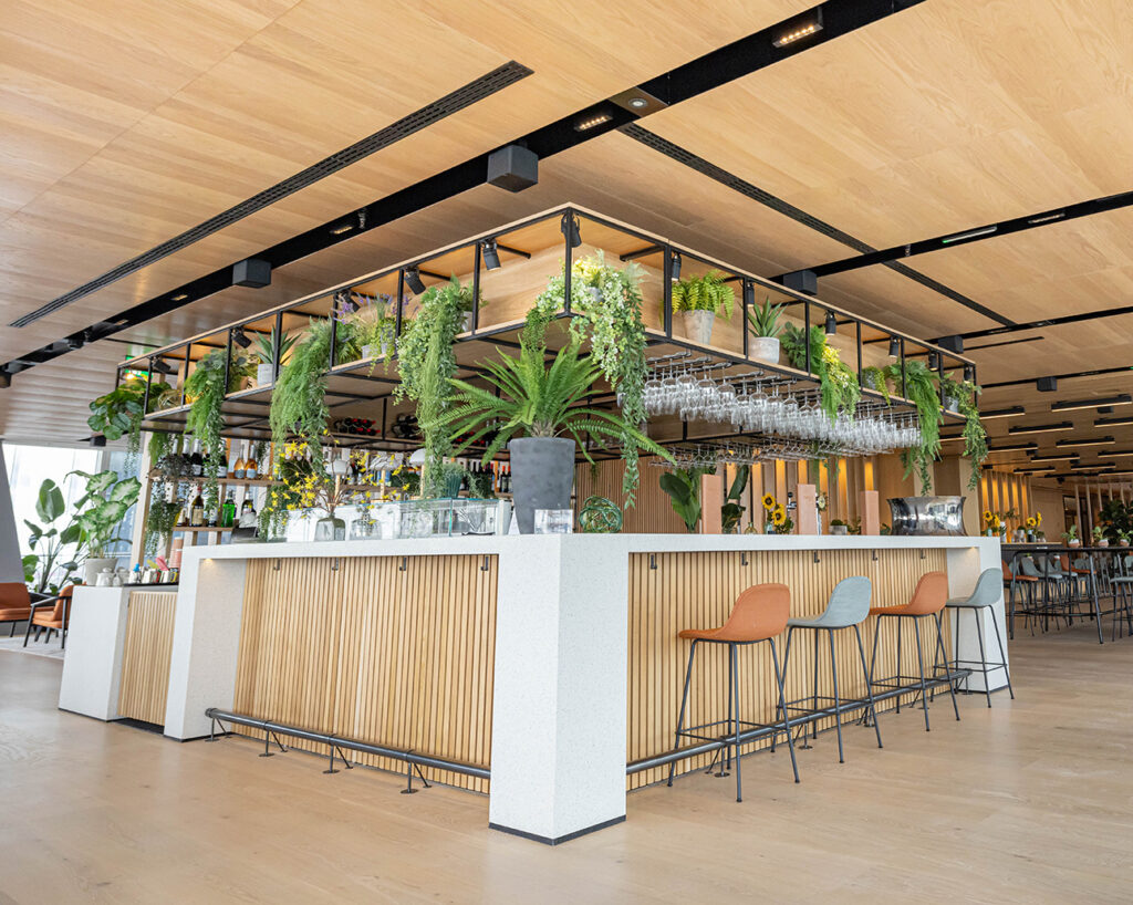 Oak panels and ribs by bar