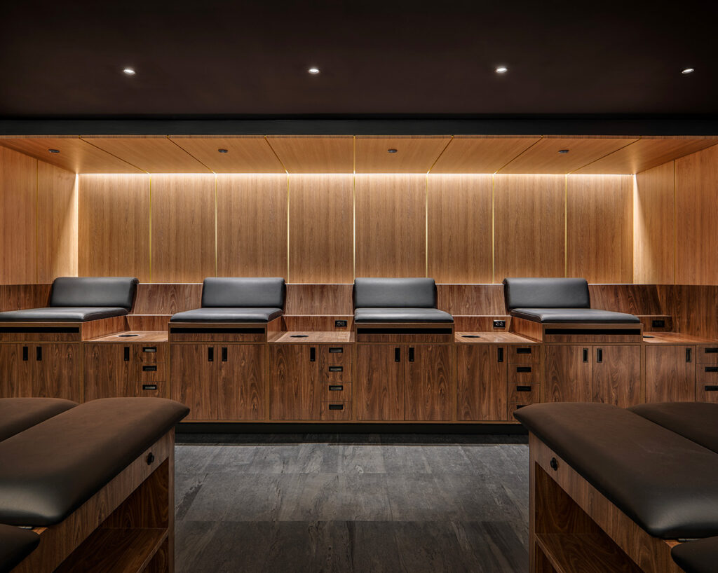 Resting benches in locker room area
