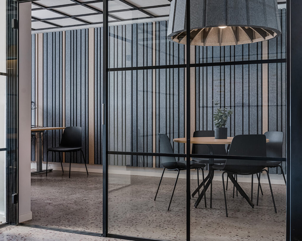 Cube office with feltfon on wall