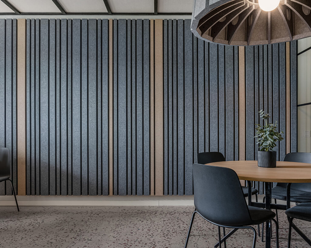 Feltfon on wall and custom lampshade
